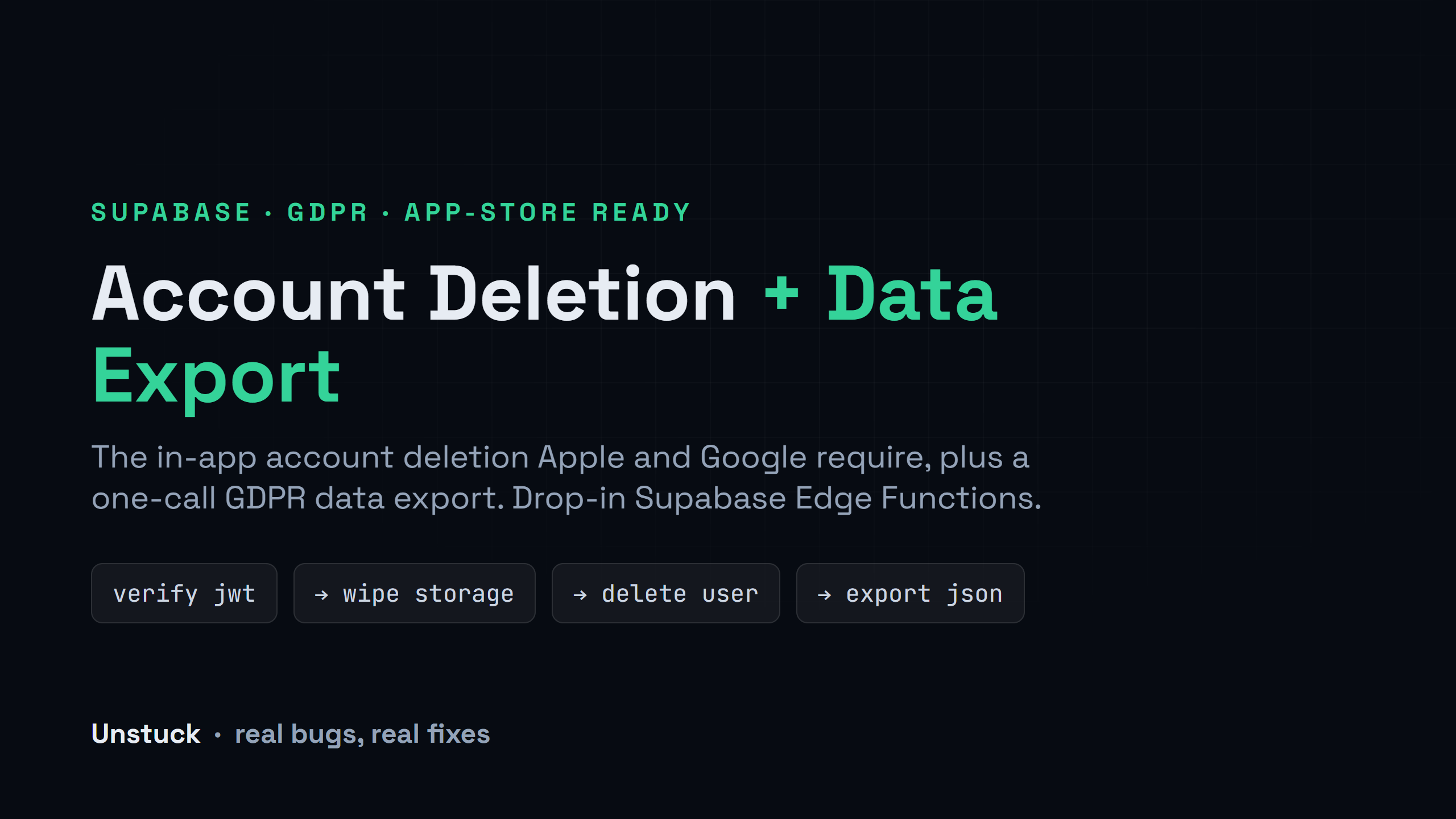GDPR Account Deletion + Data Export Kit (Supabase)
